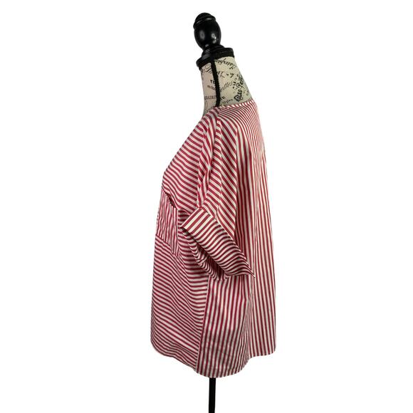 Public School New York Women's Sz 4 Blouse White-Red Striped cotton Short sleeve - Picture 8 of 10